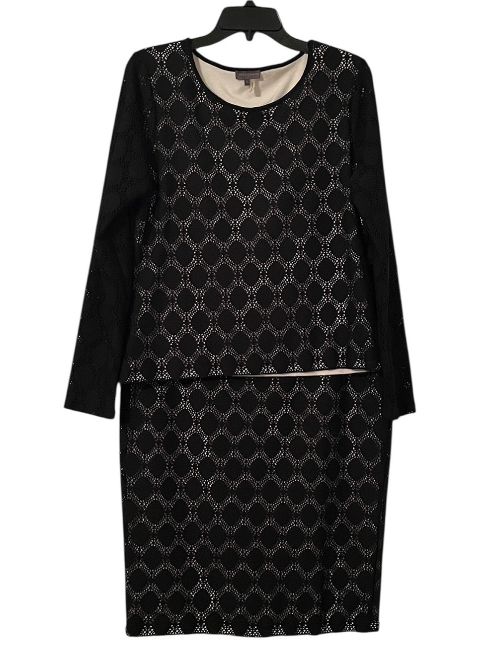 Vince Camuto Women's Black White Geometric Lace Lined Two Piece Top Skirt Size L